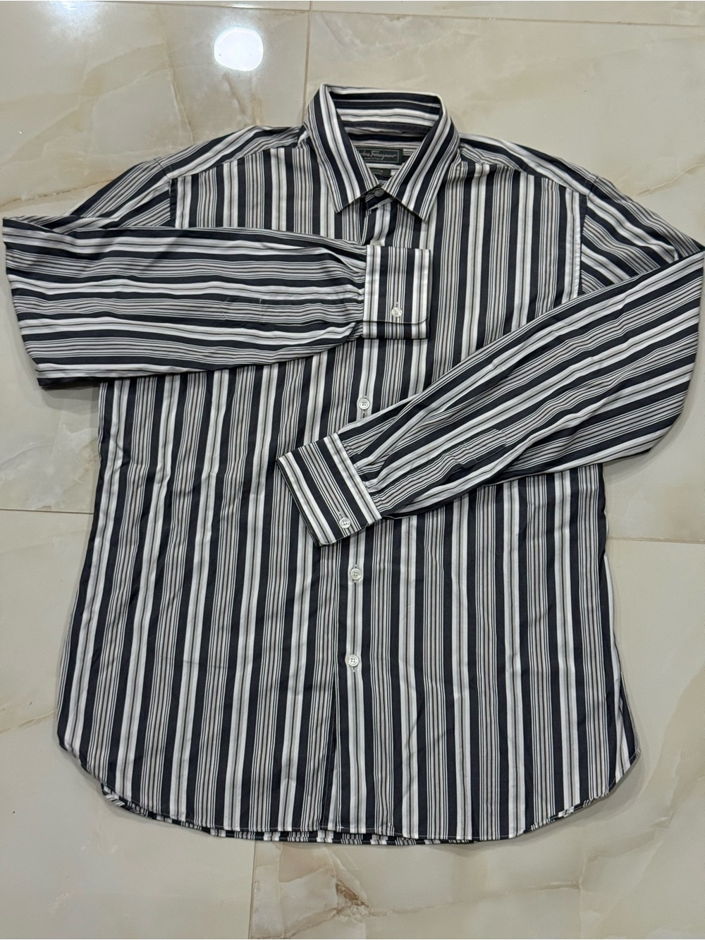Salvatore Ferragamo Black and White Vertical Stripe Dress Shirt